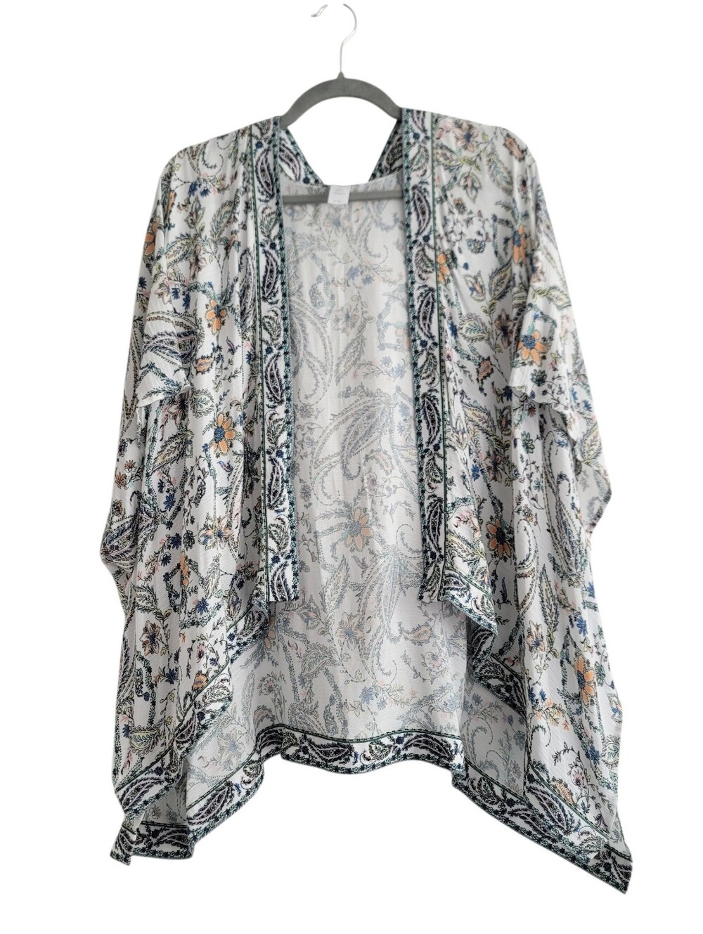 J. Crew White Floral Print Lightweight Kimono Cardigan Size M/L